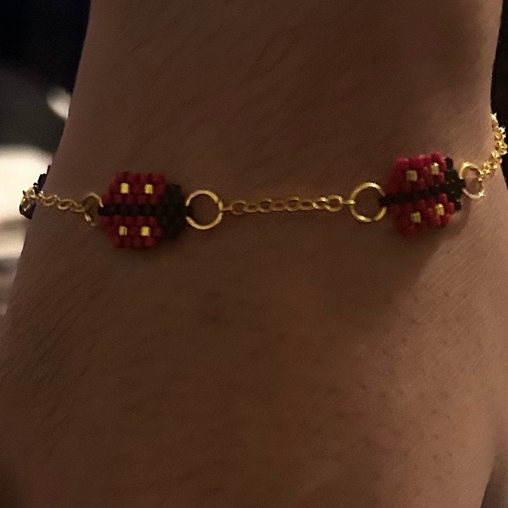 Elegant Gold and Red  Ladybug Beaded Bracelet